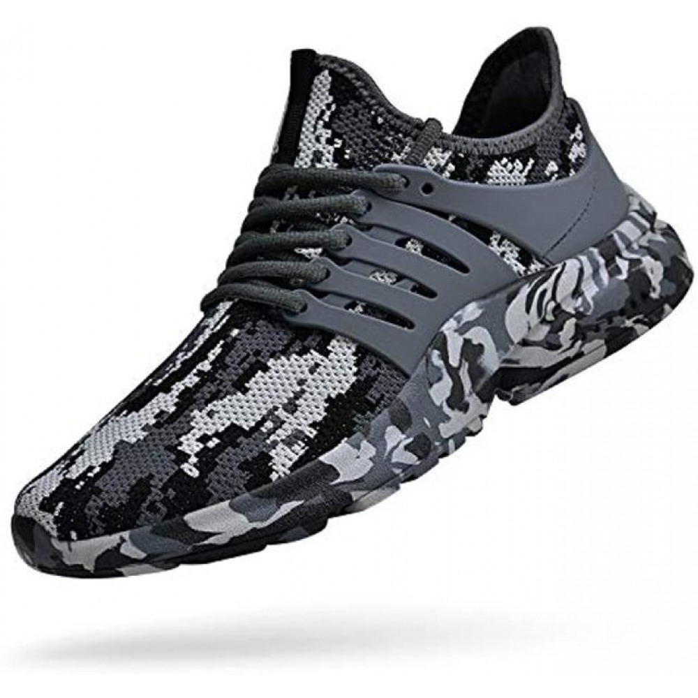 Men's Non Slip Gym Sneakers Lightweight Breathable Athletic Running Walking Tennis Shoes Camouflage Grey